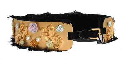 Gold Brass Floral Pearl Waist Belt
