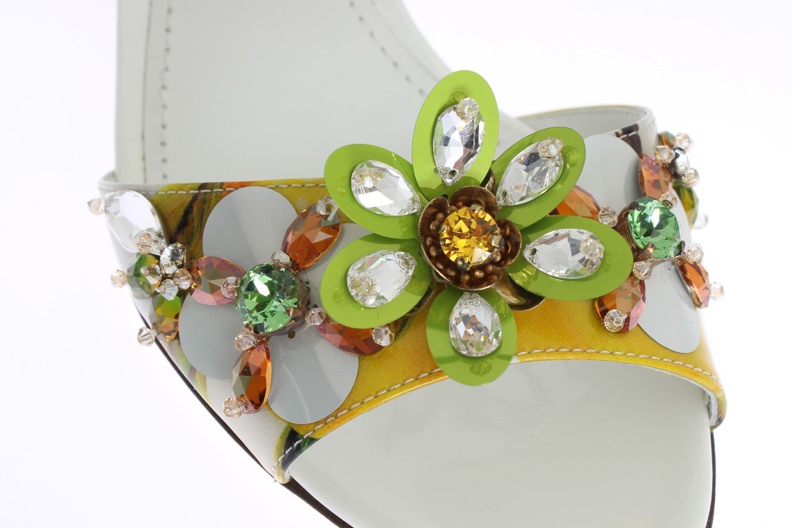 Multicolor Floral Print Crystal Strap Sandals