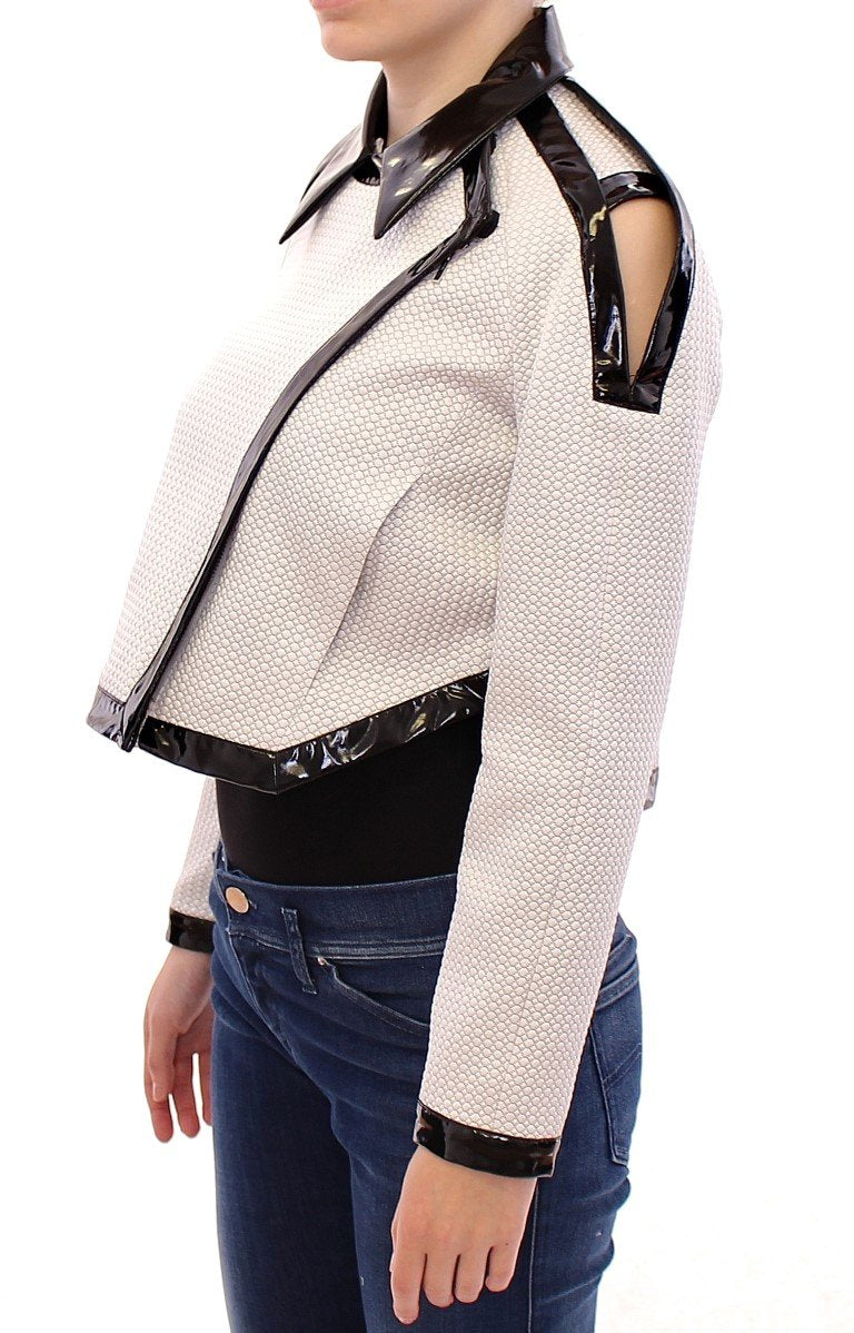 White Black Zipper Closure Cropped Jacket