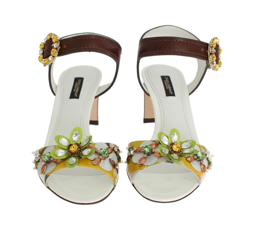Multicolor Floral Print Crystal Strap Sandals