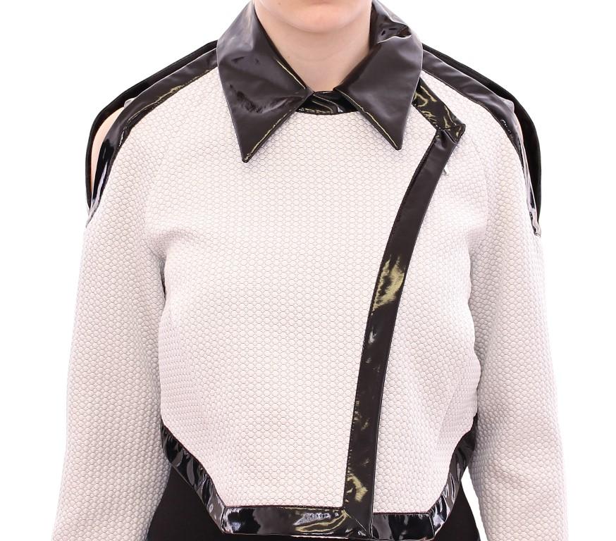 White Black Zipper Closure Cropped Jacket