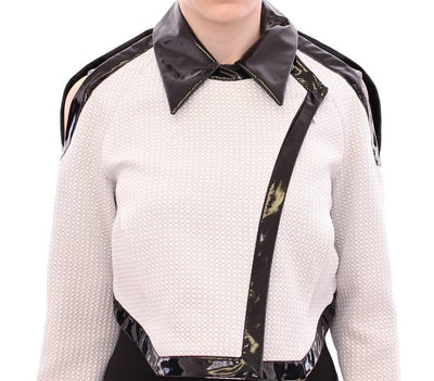 White Black Zipper Closure Cropped Jacket