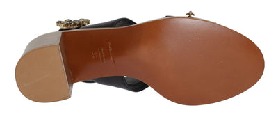 Black Leather Crystal Sandal Shoes