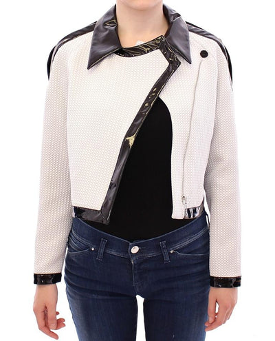 White Black Zipper Closure Cropped Jacket
