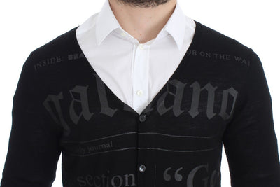 Black Wool Button Down Logo Cardigan