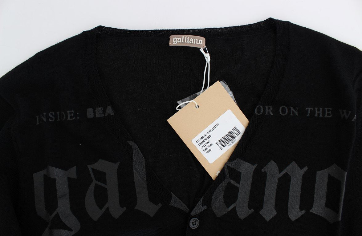 Black Wool Button Down Logo Cardigan