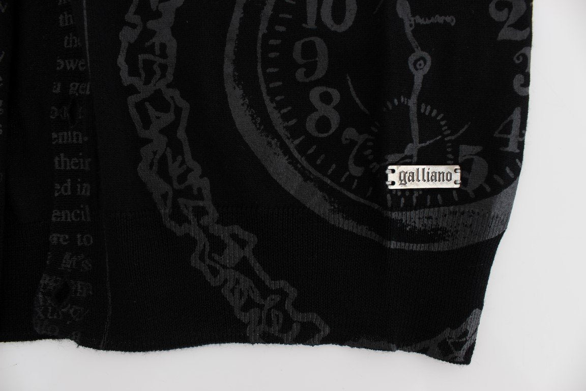Black Wool Button Down Logo Cardigan