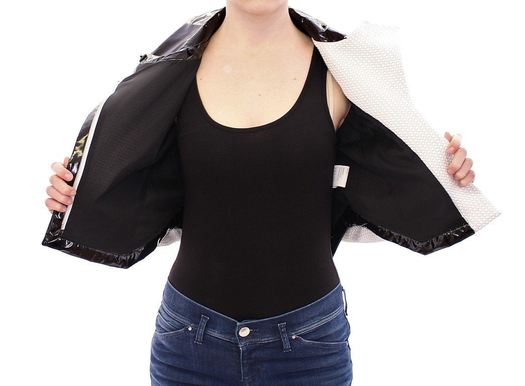 White Black Zipper Closure Cropped Jacket