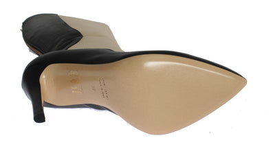 Black Beige Leather Heels Stilettos Boots