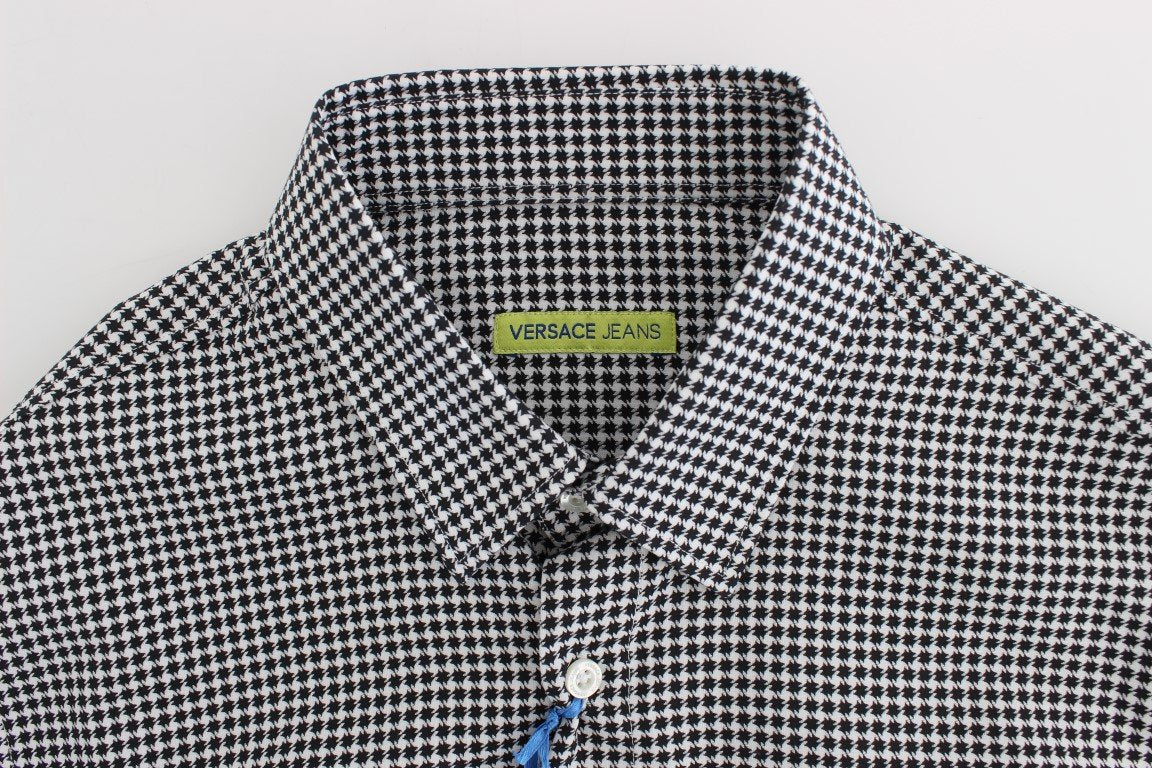 Black White Slim Fit Cotton Shirt