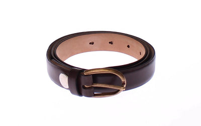 Brown Leather Logo Waist Gold Buckle Belt