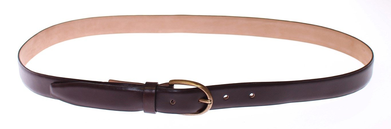 Brown Leather Logo Waist Gold Buckle Belt