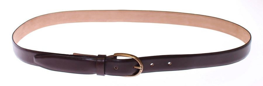 Brown Leather Logo Waist Gold Buckle Belt