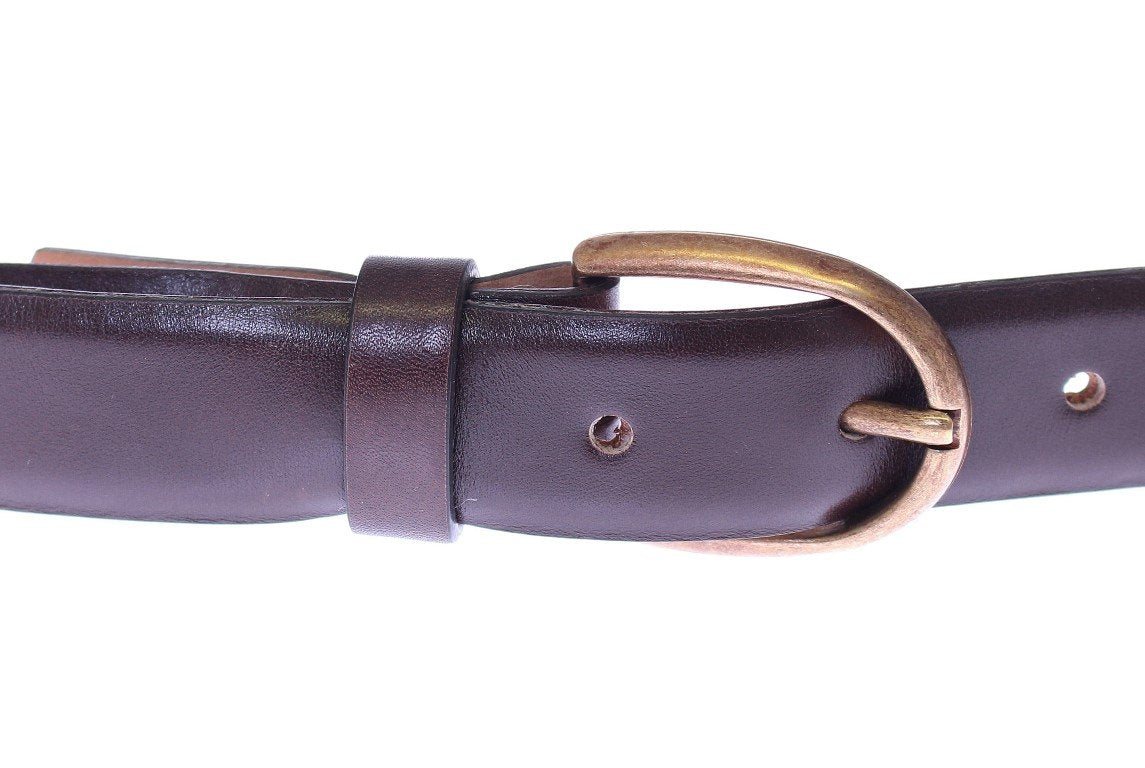 Brown Leather Logo Waist Gold Buckle Belt