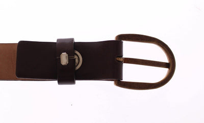 Brown Leather Logo Waist Gold Buckle Belt