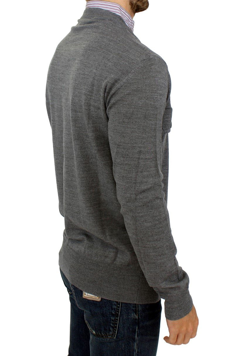 Gray v-neck pullover sweater