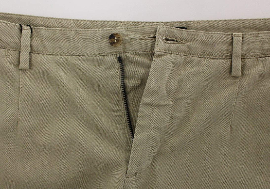Beige Cotton Casual Chinos Pants