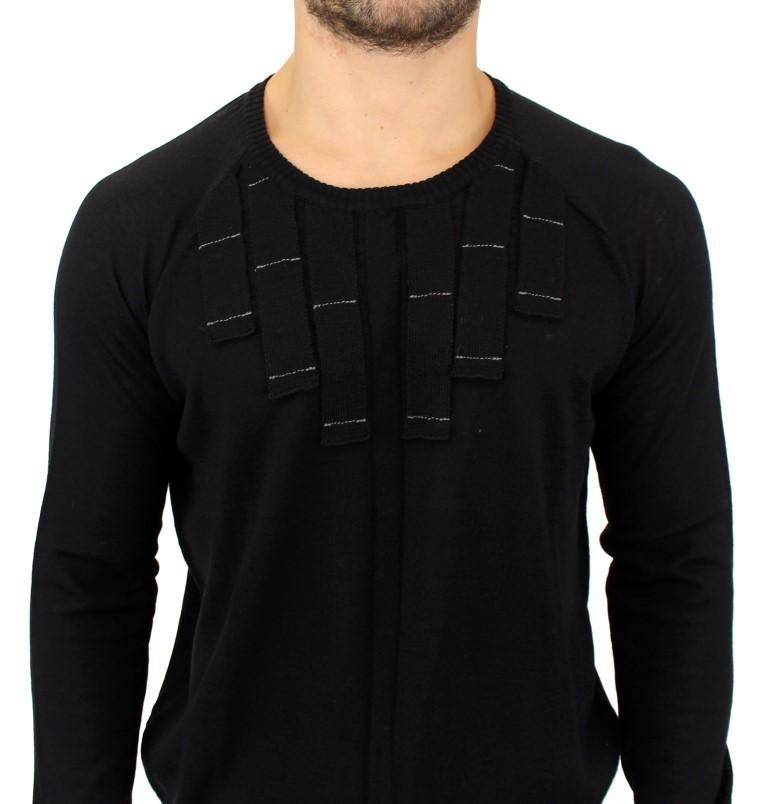 Black crewneck pullover sweater