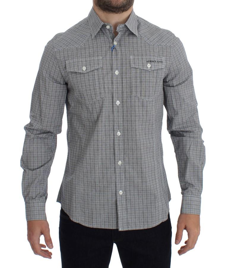 Gray Checkered Casual Cotton Shirt