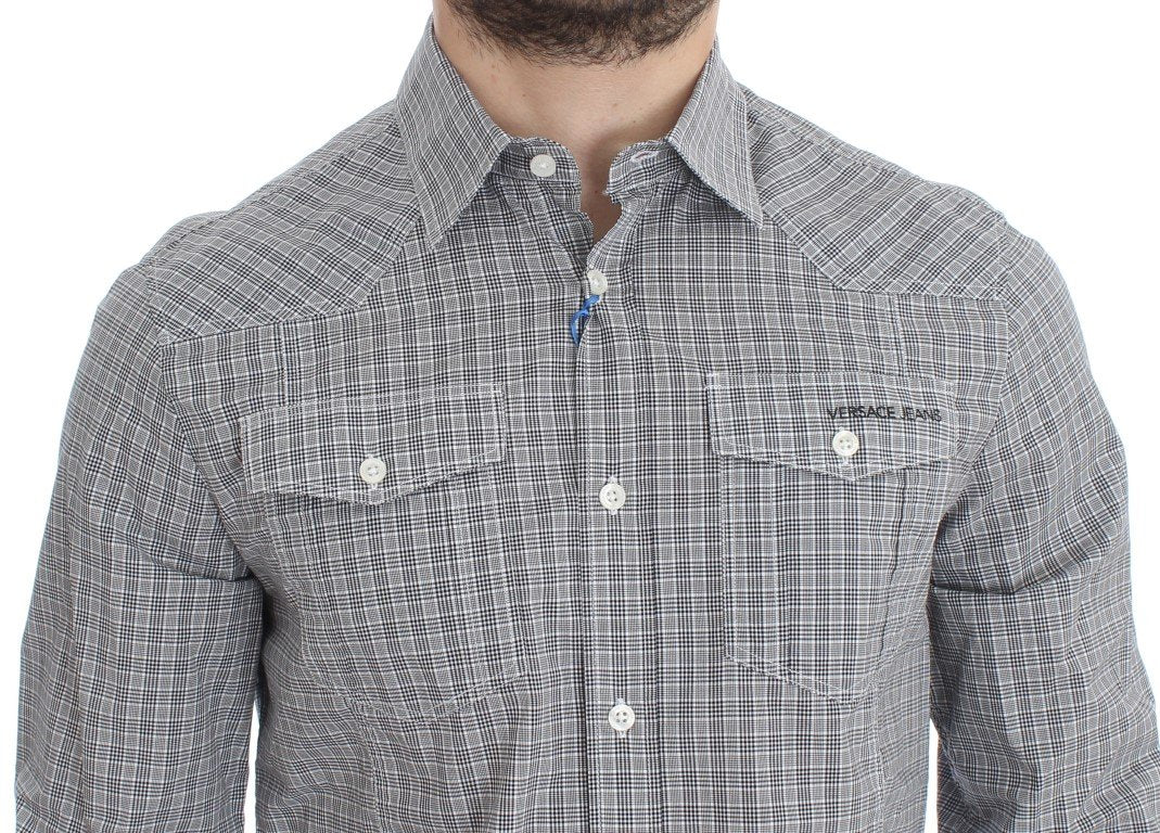 Gray Checkered Casual Cotton Shirt