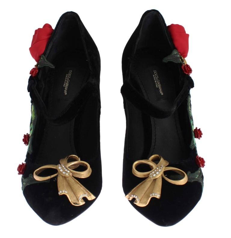 Black Velvet Roses Mary Janes Pumps