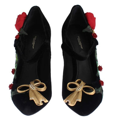 Black Velvet Roses Mary Janes Pumps