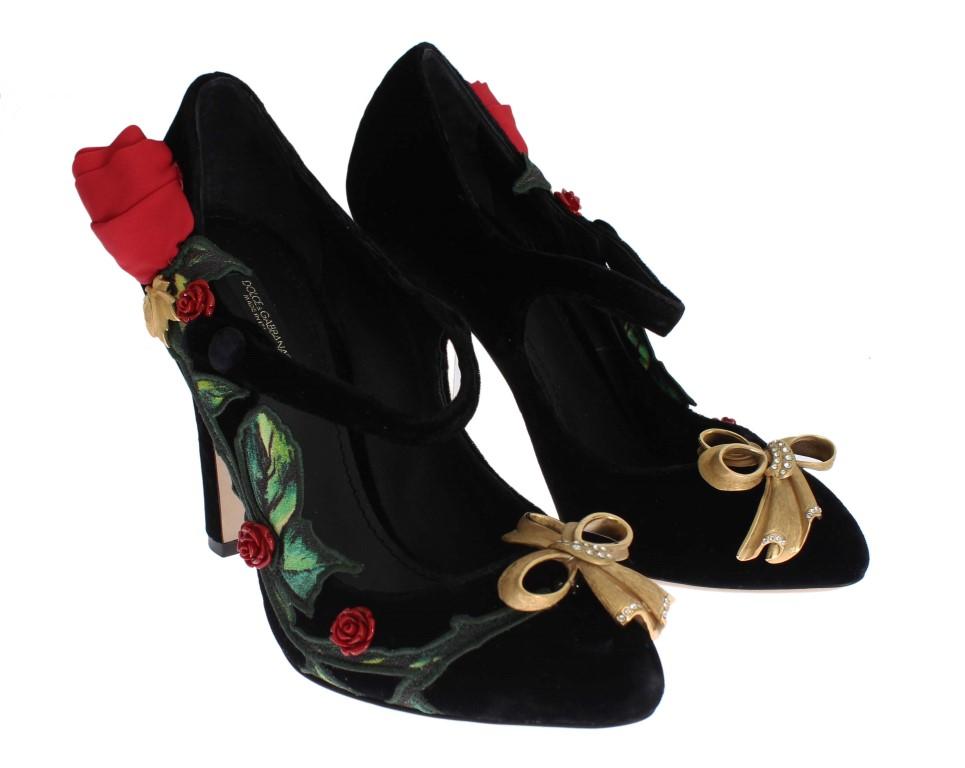 Black Velvet Roses Mary Janes Pumps
