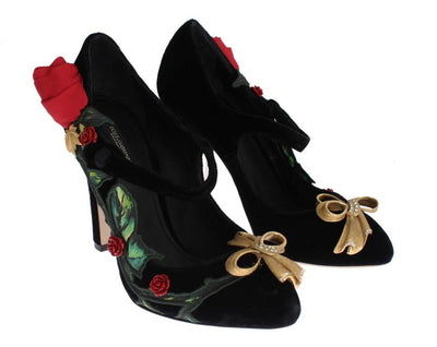 Black Velvet Roses Mary Janes Pumps