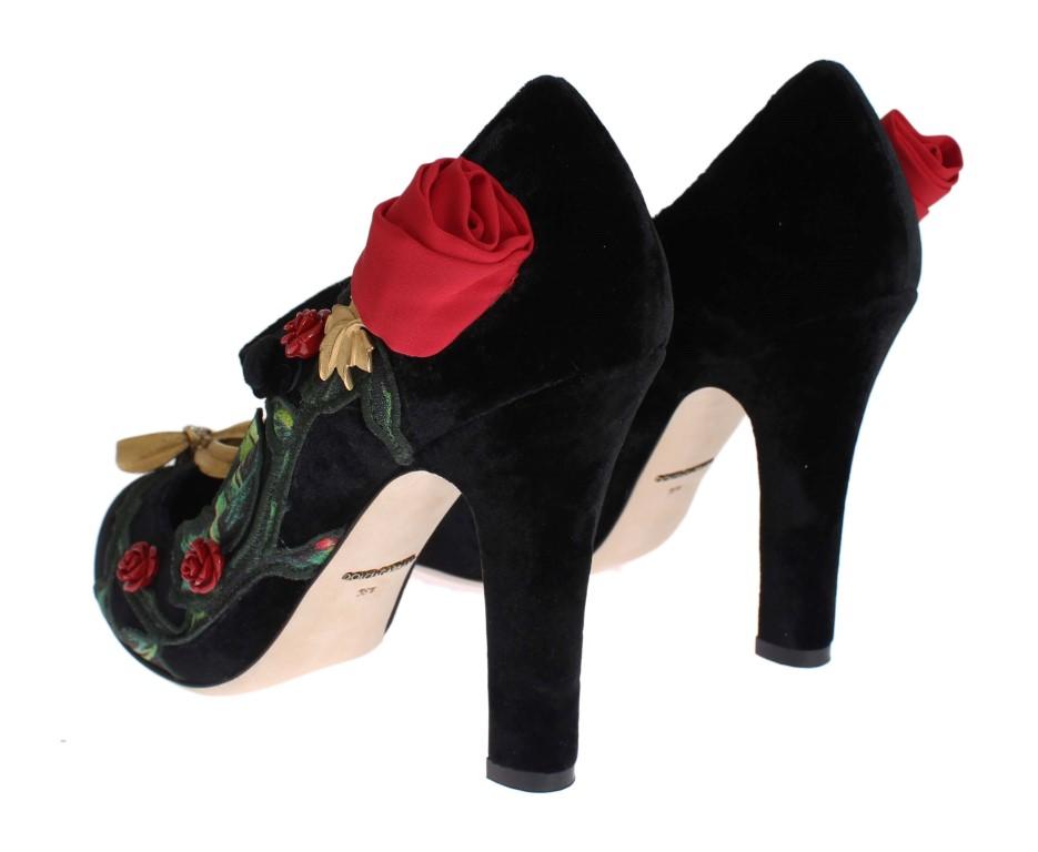 Black Velvet Roses Mary Janes Pumps