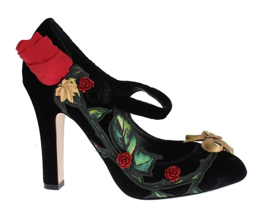 Black Velvet Roses Mary Janes Pumps