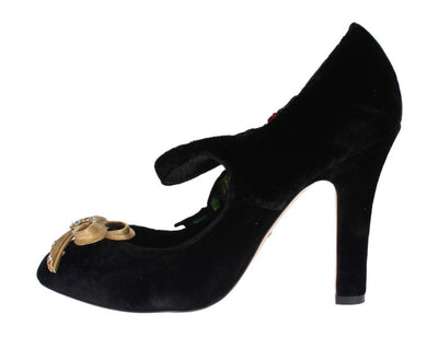 Black Velvet Roses Mary Janes Pumps