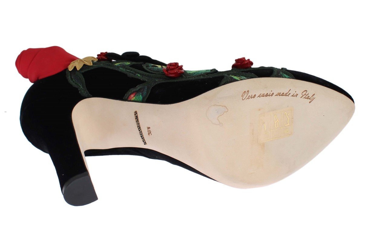 Black Velvet Roses Mary Janes Pumps
