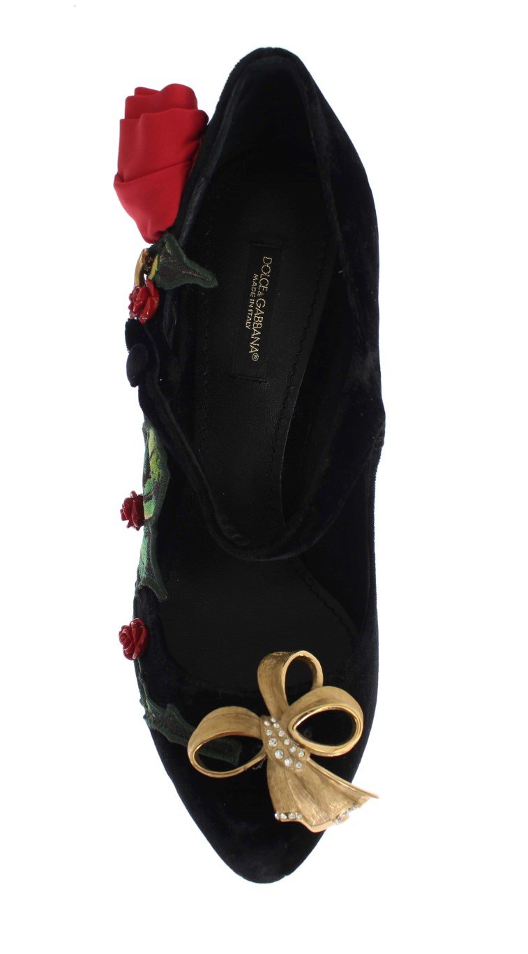 Black Velvet Roses Mary Janes Pumps
