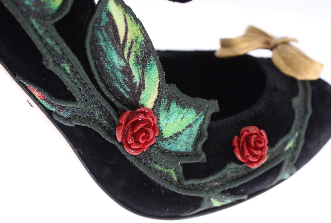 Black Velvet Roses Mary Janes Pumps