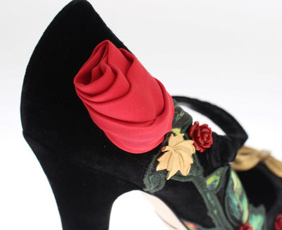 Black Velvet Roses Mary Janes Pumps