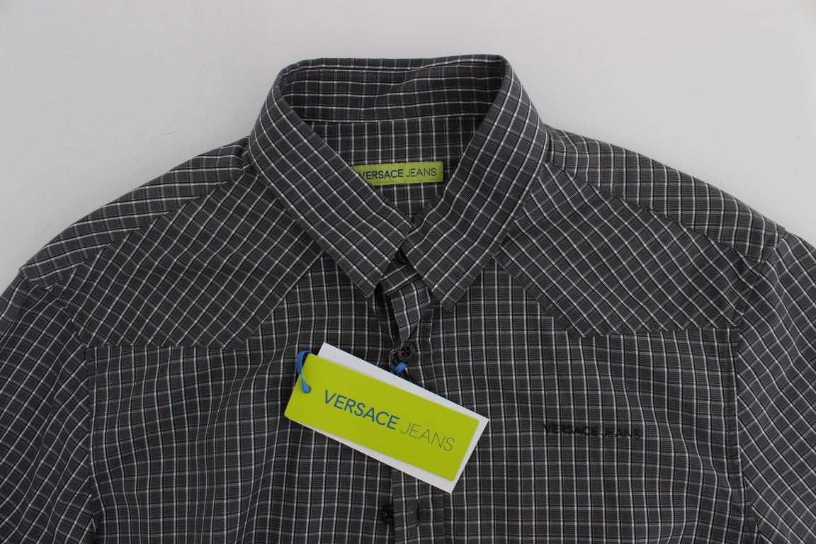 Gray Checkered Slim Fit Cotton Shirt