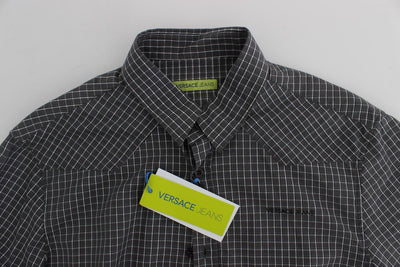 Gray Checkered Slim Fit Cotton Shirt