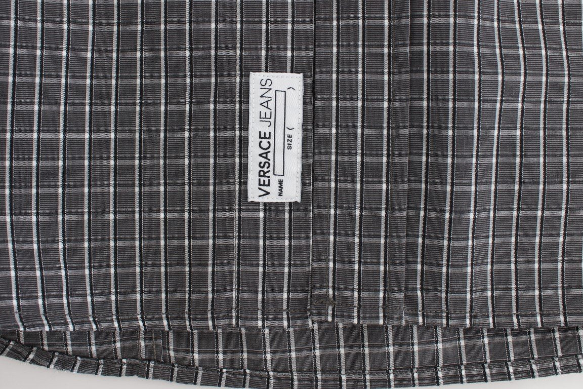 Gray Checkered Slim Fit Cotton Shirt