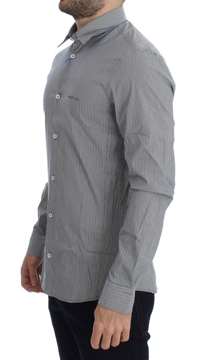 Gray Striped Slim Fit Cotton Shirt
