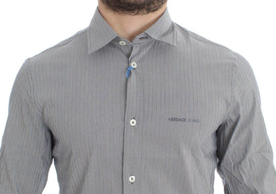 Gray Striped Slim Fit Cotton Shirt