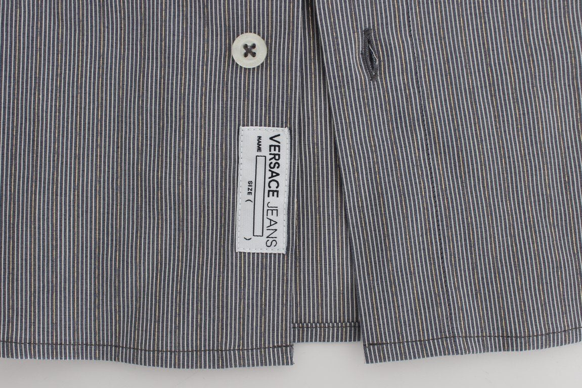 Gray Striped Slim Fit Cotton Shirt