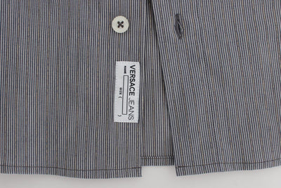 Gray Striped Slim Fit Cotton Shirt