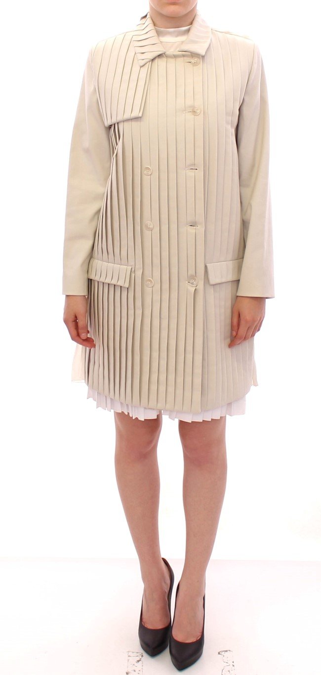 Beige Cotton Pleated Silk Coat