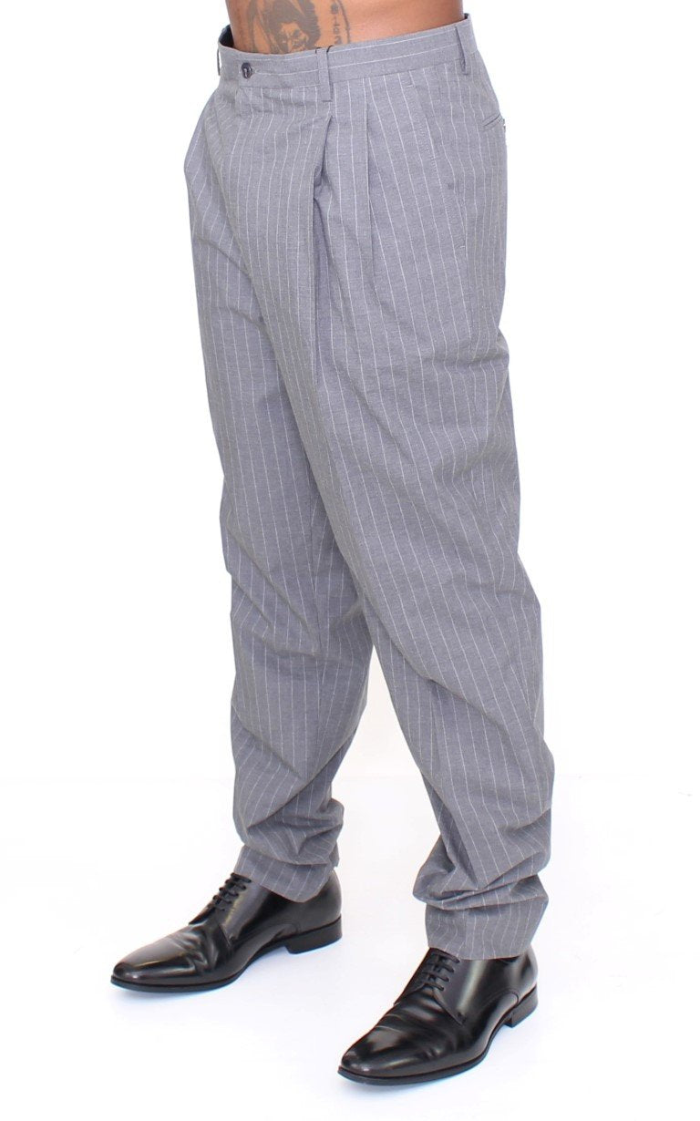 Gray Striped Cotton Pants Chinos