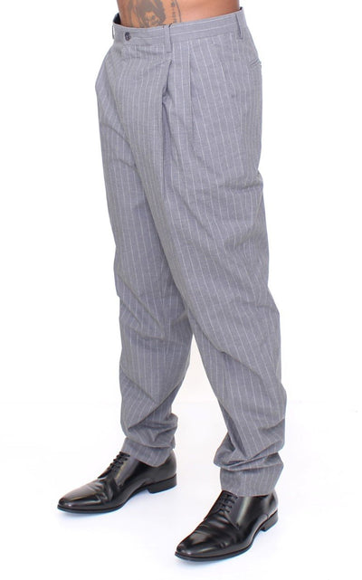 Gray Striped Cotton Pants Chinos