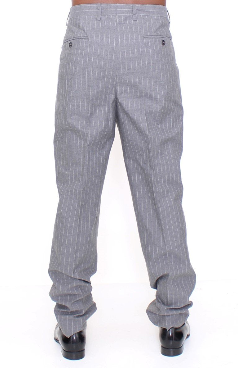Gray Striped Cotton Pants Chinos