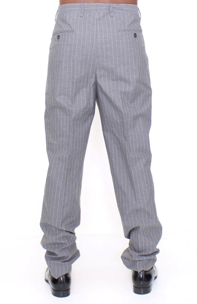 Gray Striped Cotton Pants Chinos