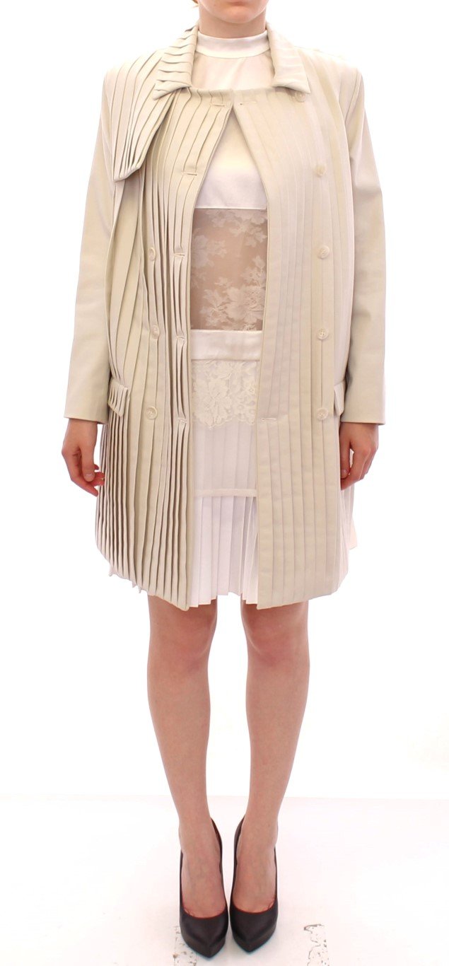 Beige Cotton Pleated Silk Coat