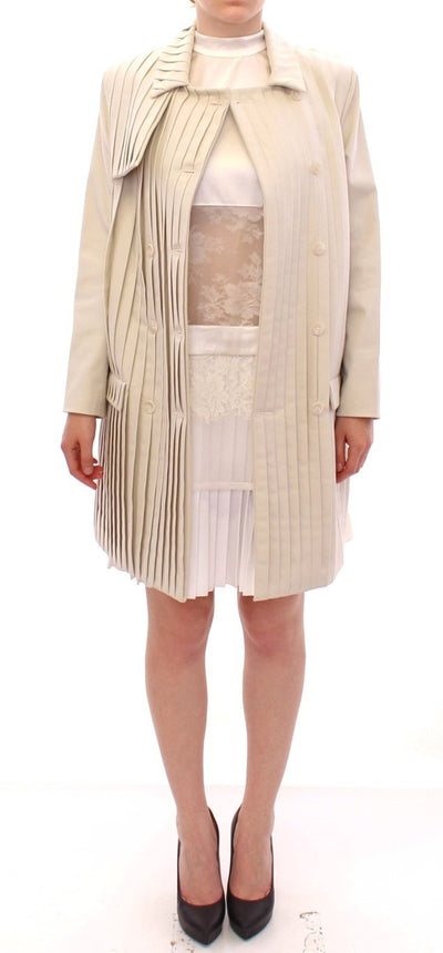 Beige Cotton Pleated Silk Coat