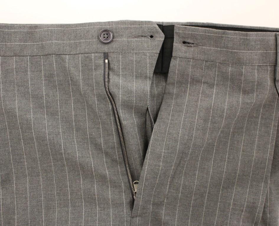Gray Striped Cotton Pants Chinos